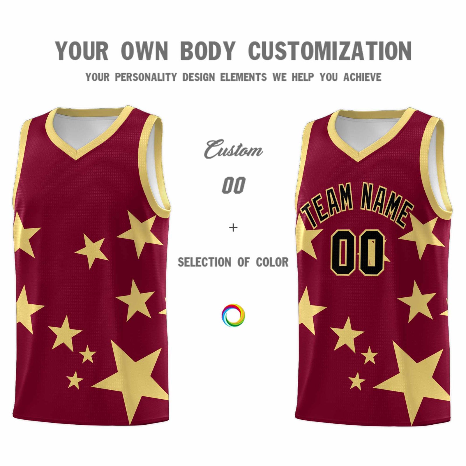 Custom Crimson Khaki Graffiti Pattern Star Print Basketball Jersey Sets