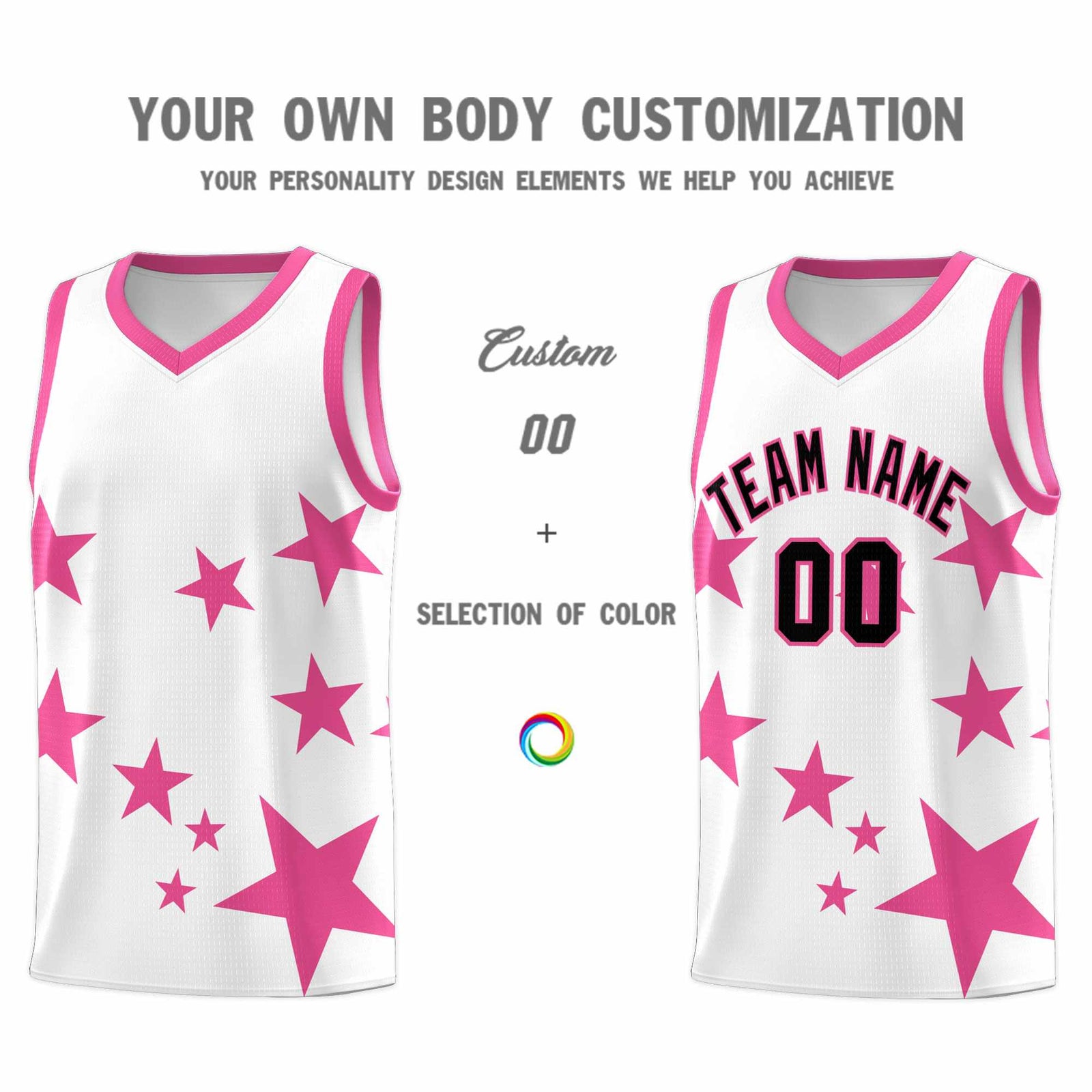 Custom White Pink Graffiti Pattern Star Print Basketball Jersey Sets