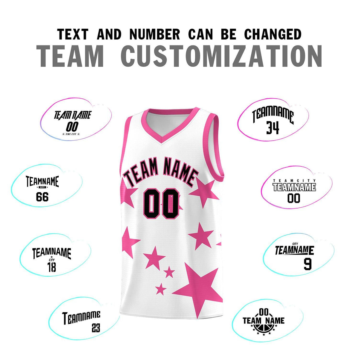 Custom White Pink Graffiti Pattern Star Print Basketball Jersey Sets