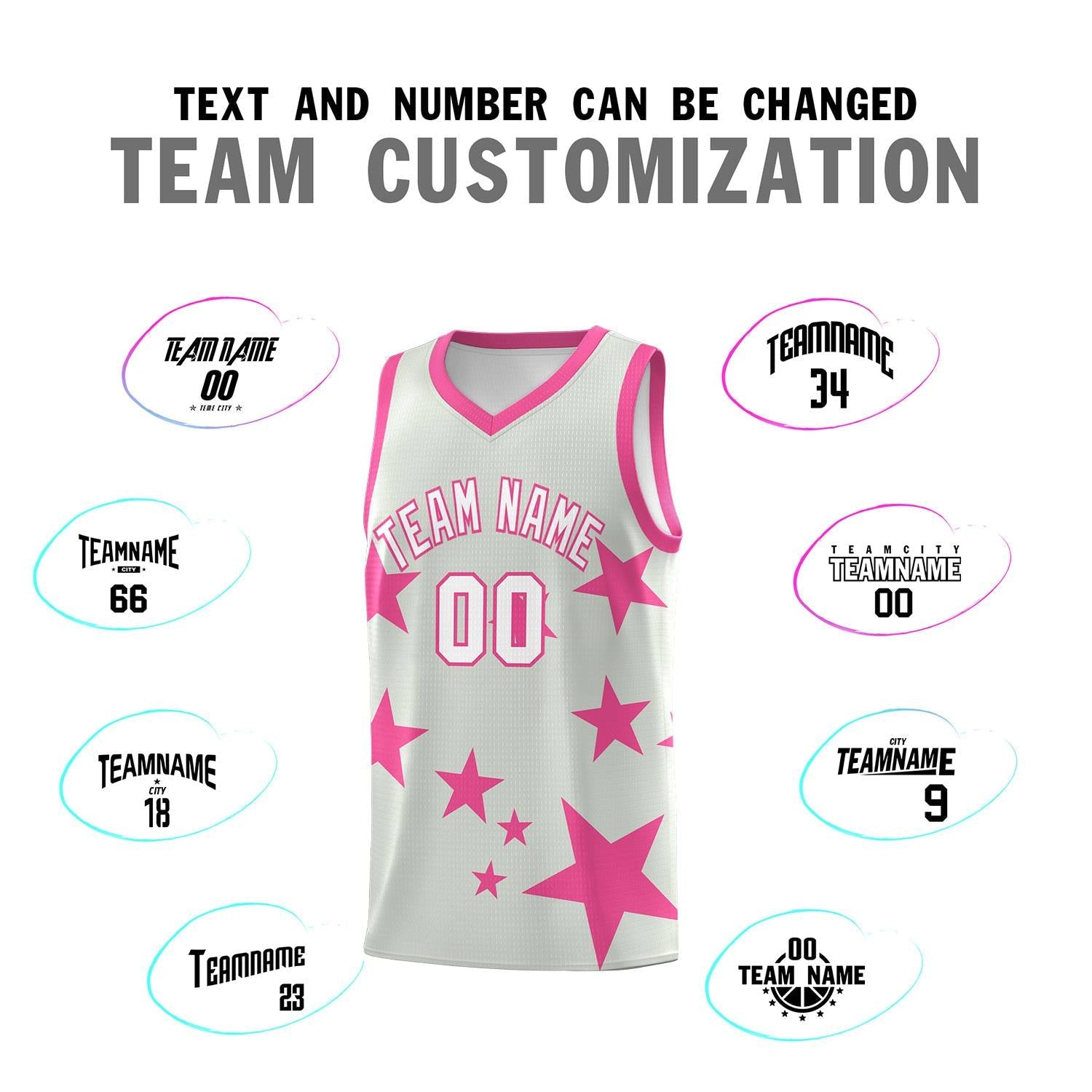 Custom Gray Pink Graffiti Pattern Star Print Basketball Jersey Sets