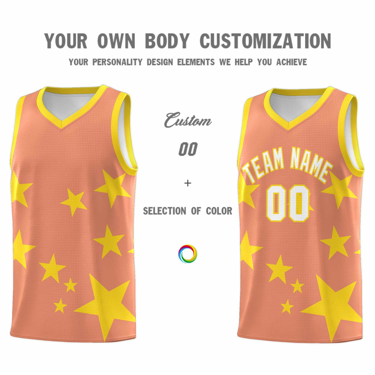 Custom Light Orange Gold Graffiti Pattern Star Print Basketball Jersey Sets