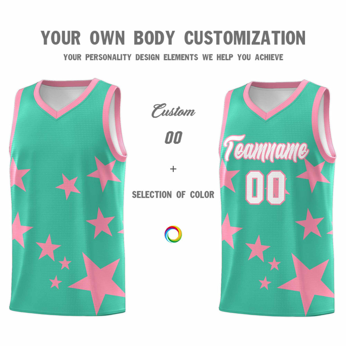 Custom Bright Green Light Pink Graffiti Pattern Star Print Basketball Jersey Sets