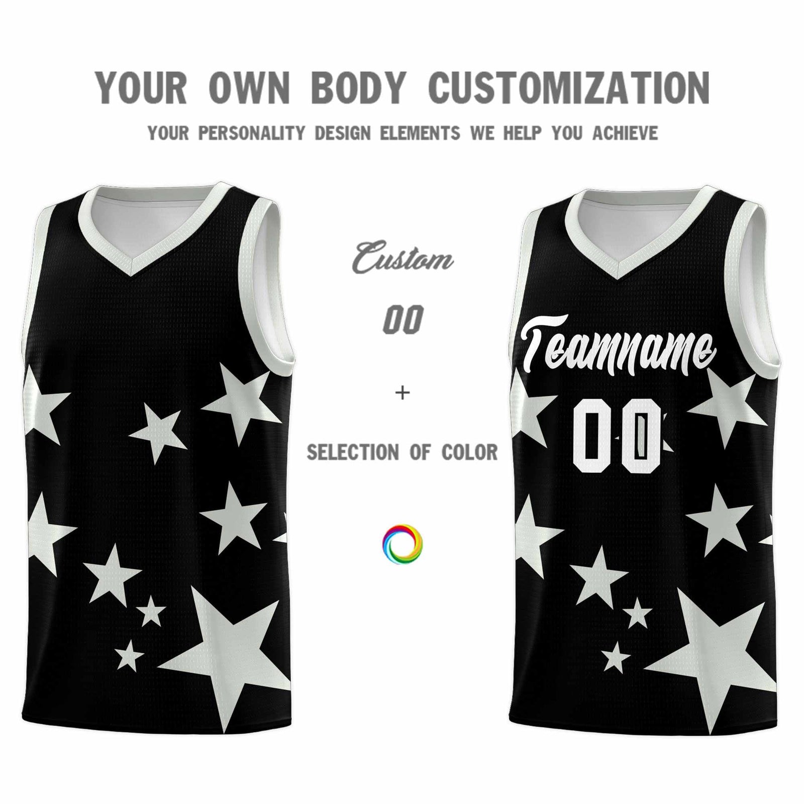 Custom Black Gray Graffiti Pattern Star Print Basketball Jersey Sets