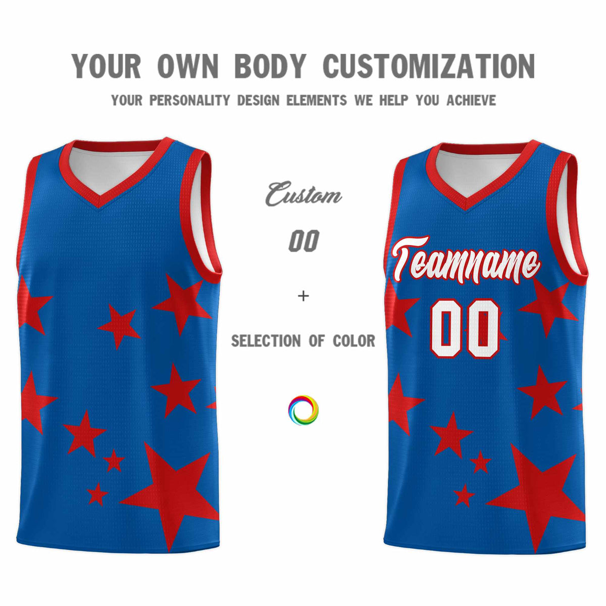 Custom Royal Red Graffiti Pattern Star Print Basketball Jersey Sets