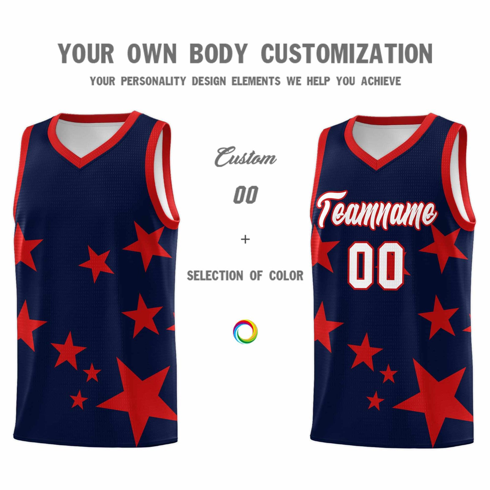 Custom Navy Red Graffiti Pattern Star Print Basketball Jersey Sets