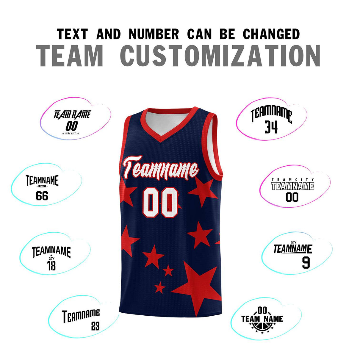 Custom Navy Red Graffiti Pattern Star Print Basketball Jersey Sets