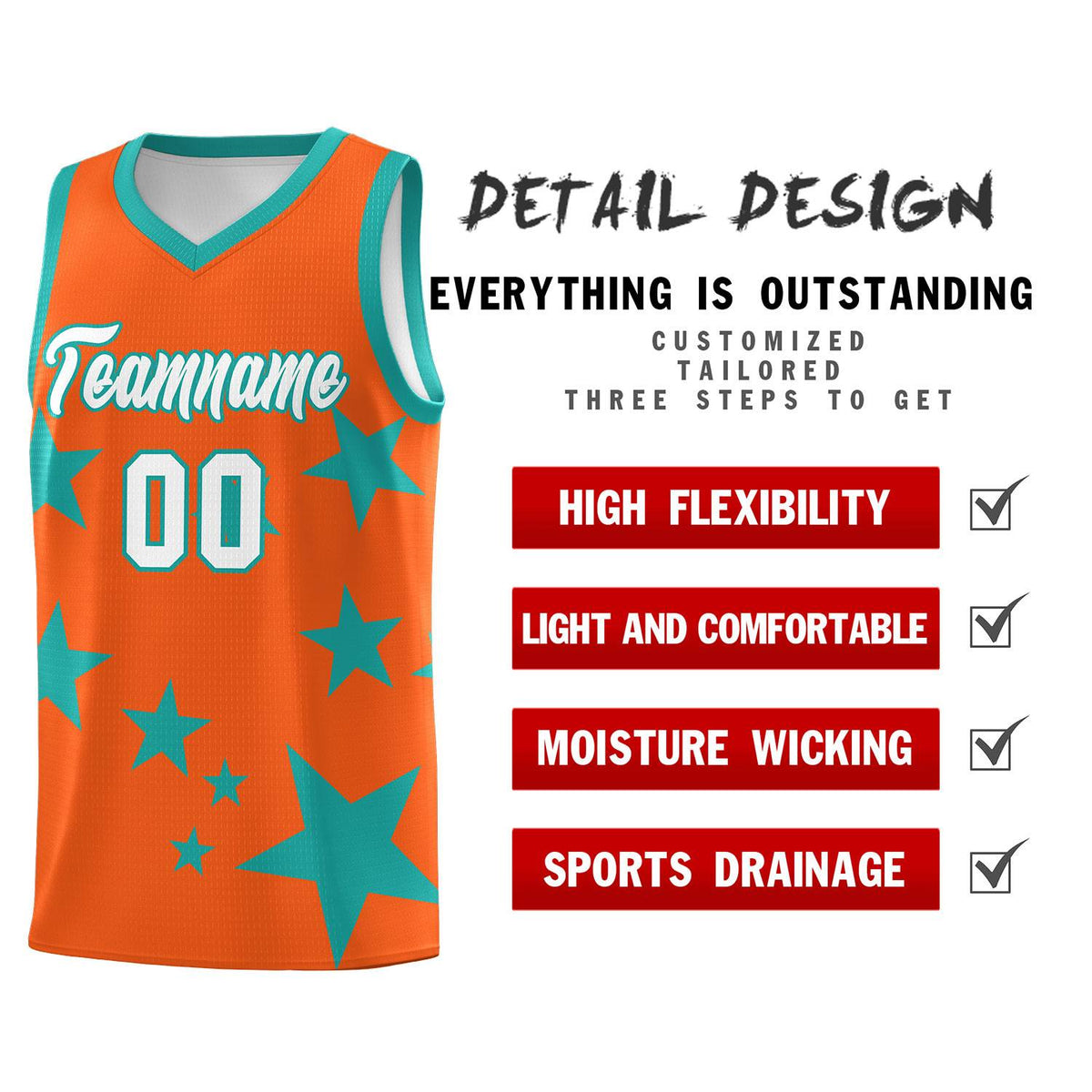 Custom Orange Aqua Graffiti Pattern Star Print Basketball Jersey Sets