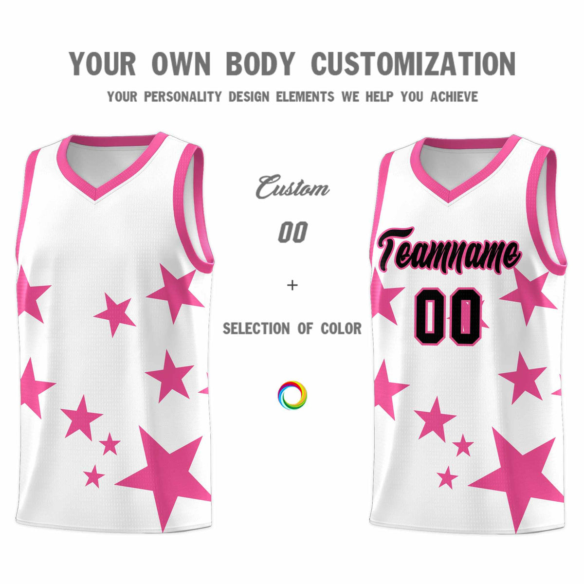 Custom White Pink Graffiti Pattern Star Print Basketball Jersey Sets