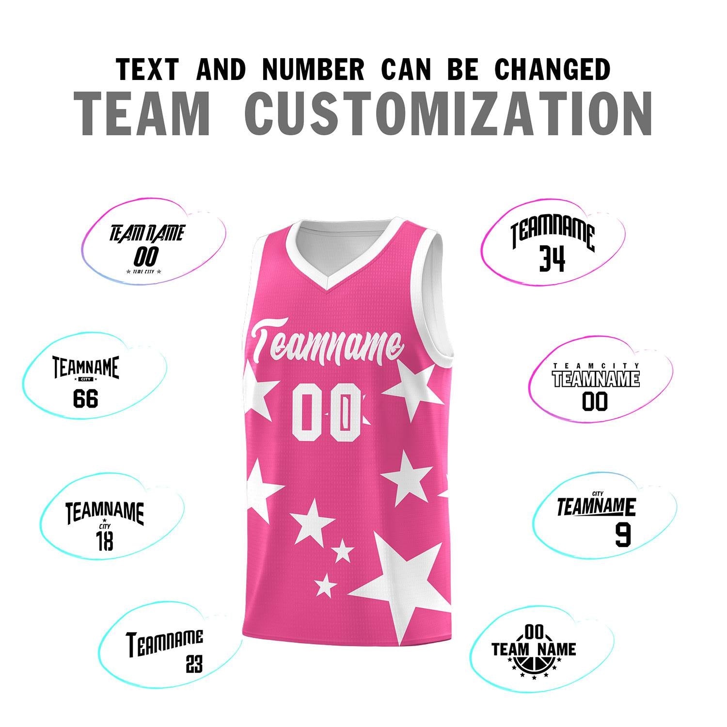 Custom Pink White Graffiti Pattern Star Print Basketball Jersey Sets