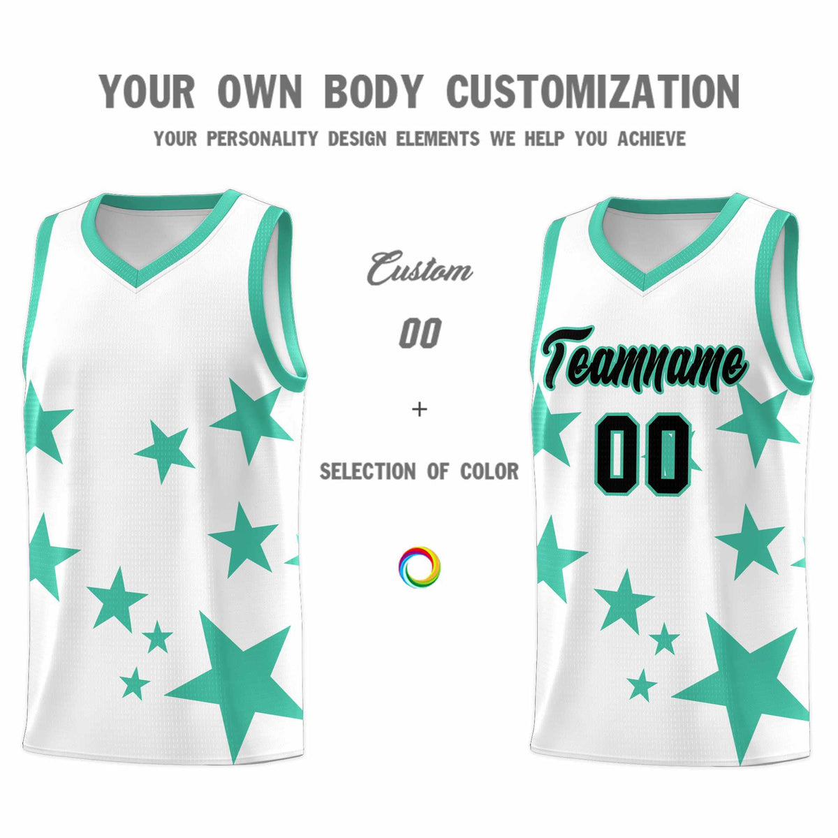 Custom White Bright Green Graffiti Pattern Star Print Basketball Jersey Sets