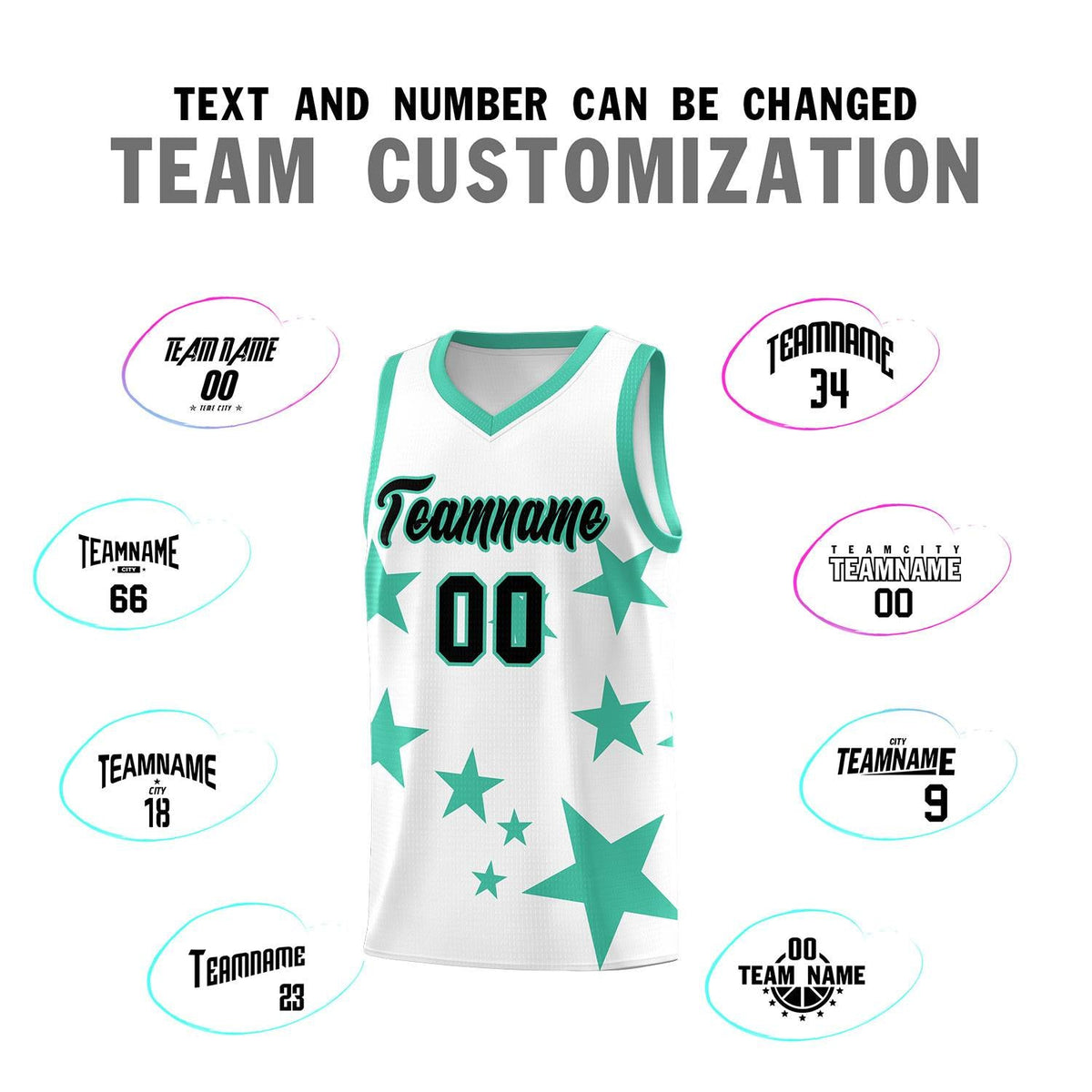 Custom White Bright Green Graffiti Pattern Star Print Basketball Jersey Sets