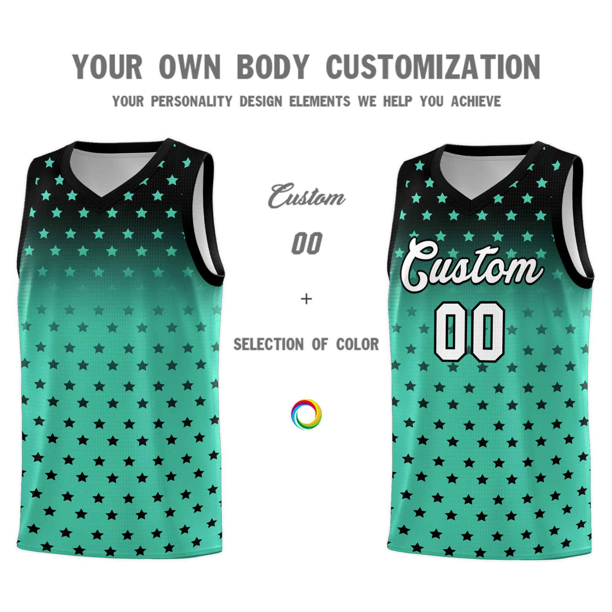 Custom Black Bright Green Gradient Start Pattern Basketball Jersey Sets