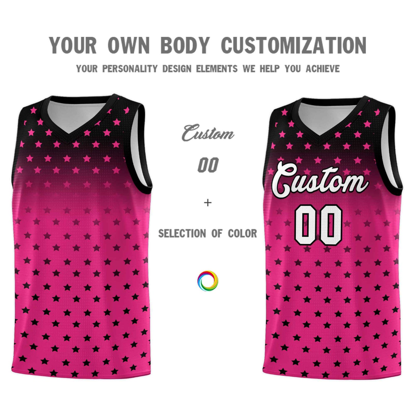 Custom Black Pink Gradient Start Pattern Basketball Jersey Sets