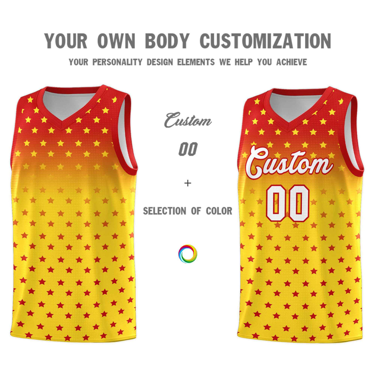 Custom Red Gold Gradient Start Pattern Basketball Jersey Sets