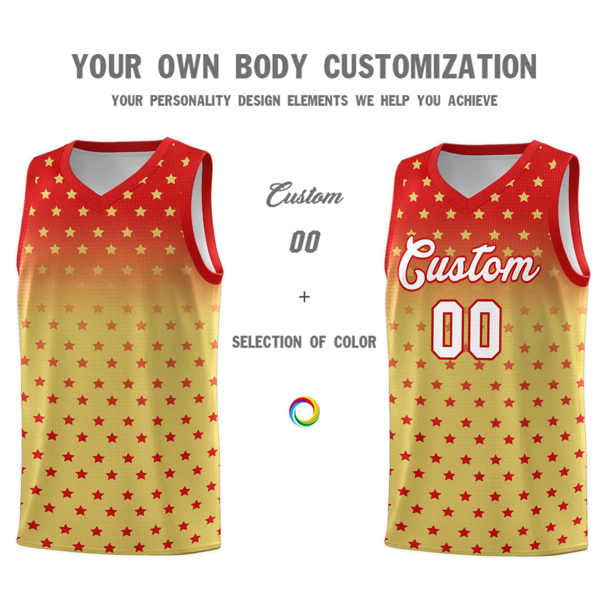 Custom Red Old Gold Gradient Start Pattern Basketball Jersey Sets