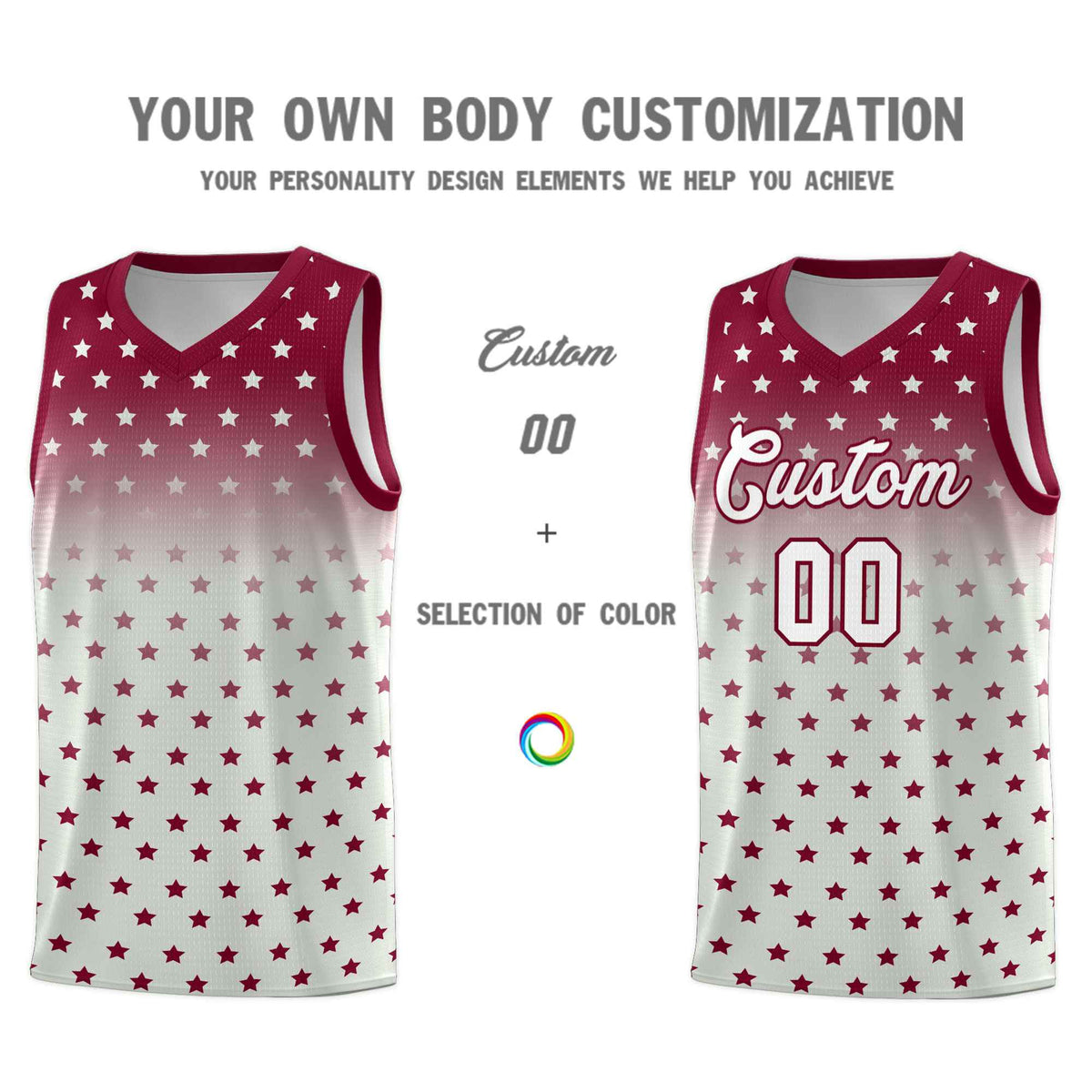 Custom Crimson Gray Gradient Start Pattern Basketball Jersey Sets
