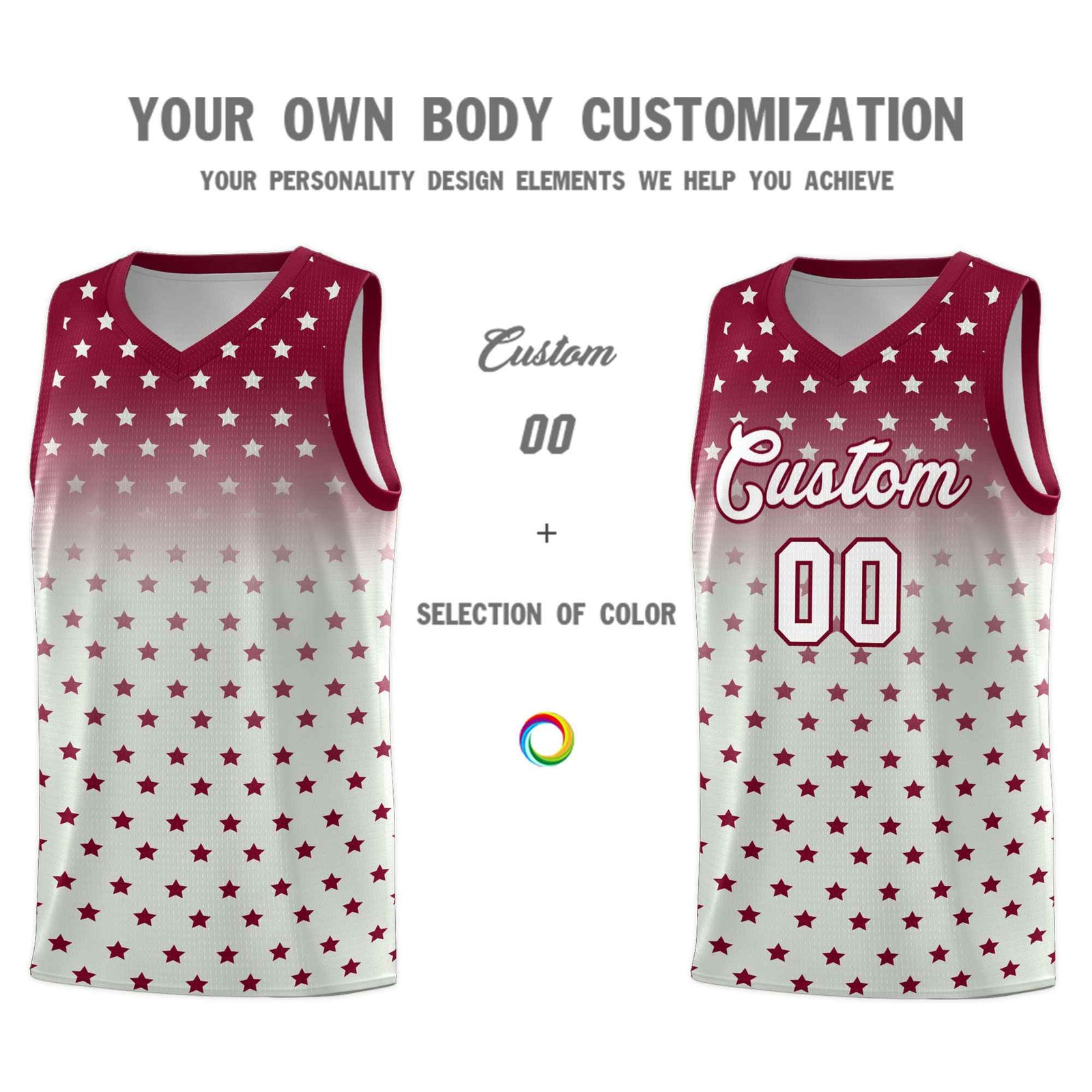 Custom Crimson Gray Gradient Start Pattern Basketball Jersey Sets