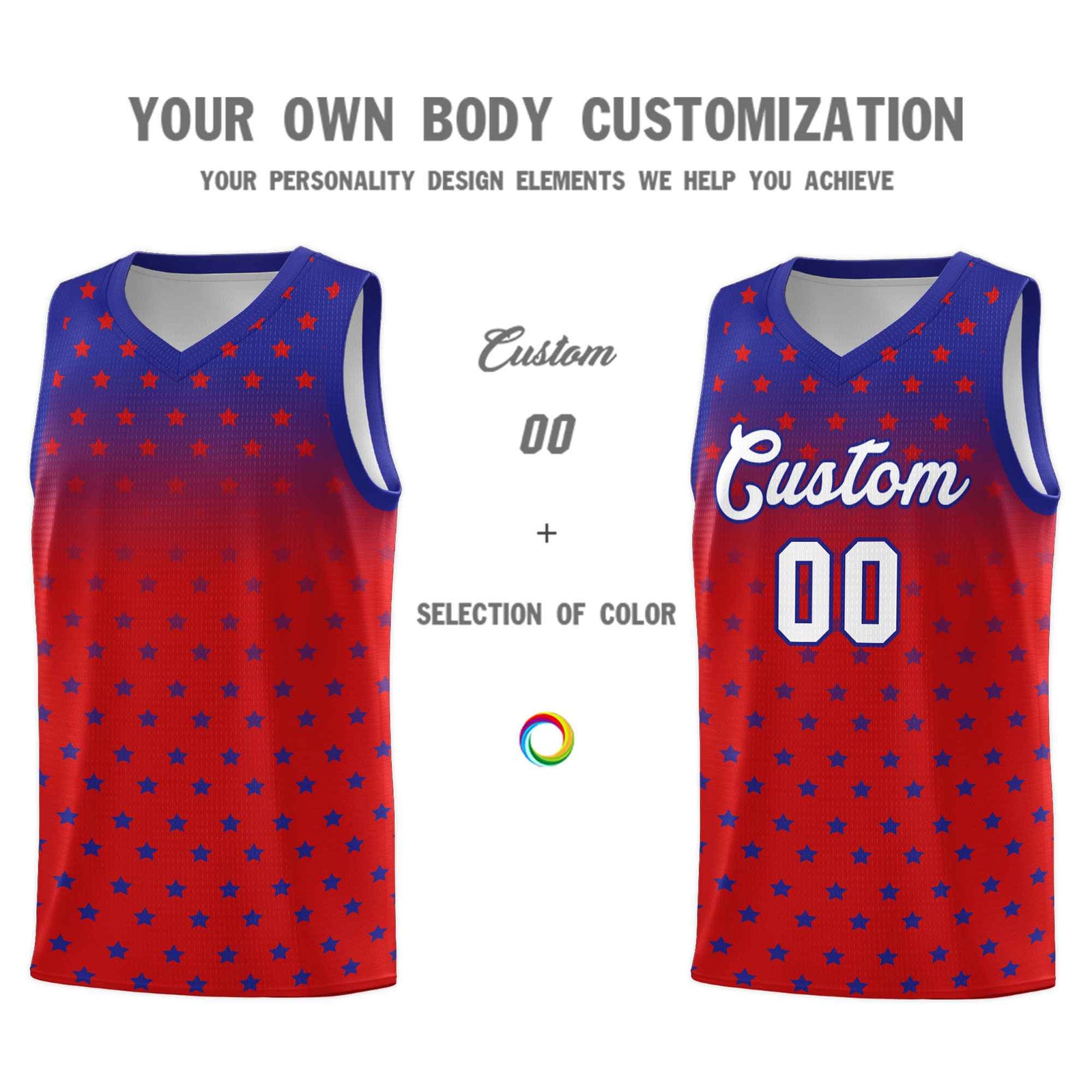 Custom Royal Red Gradient Start Pattern Basketball Jersey Sets