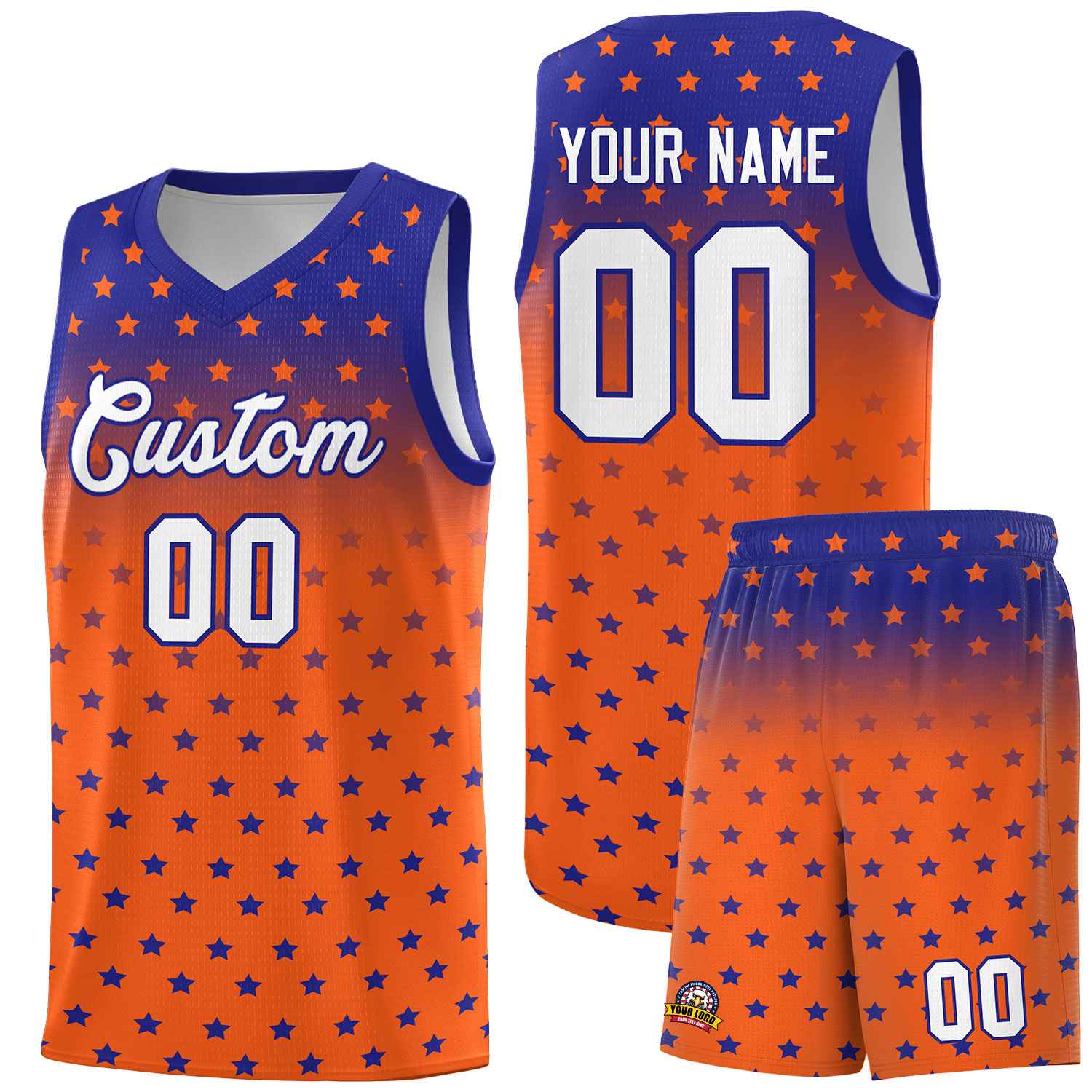 Custom Royal Orange Gradient Start Pattern Basketball Jersey Sets