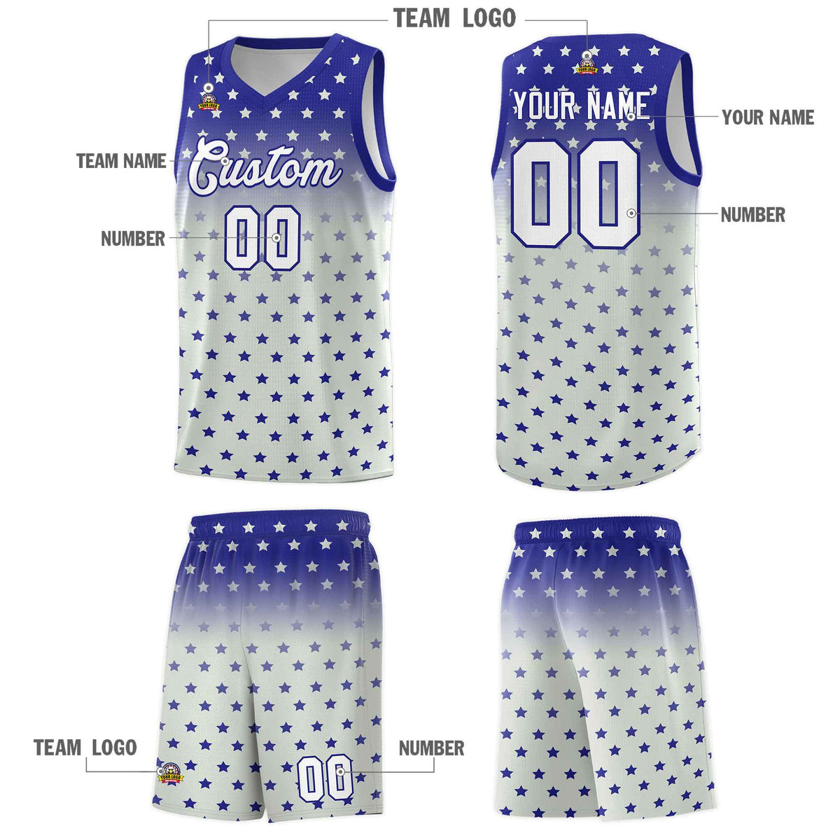 Custom Royal Gray Gradient Start Pattern Basketball Jersey Sets