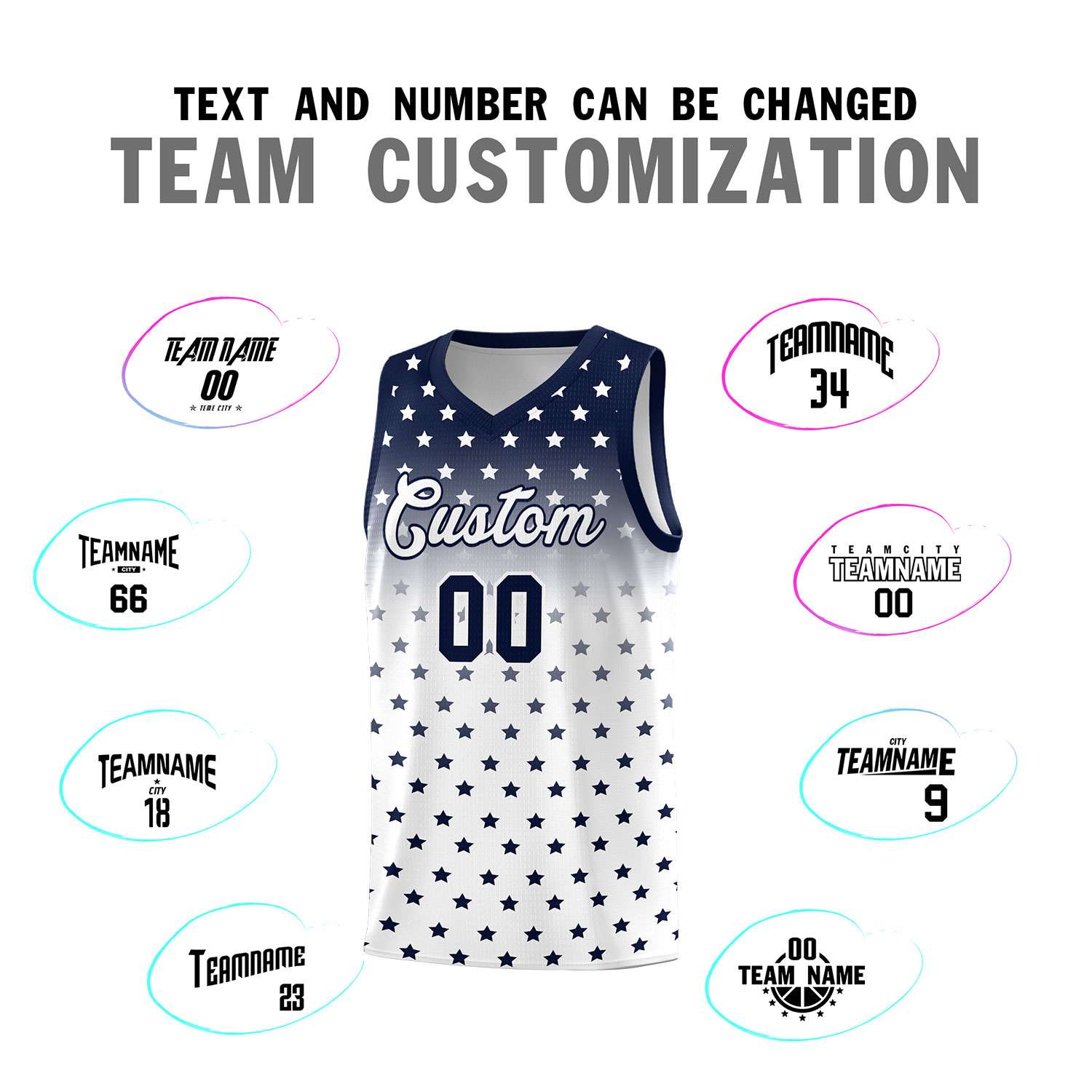 Custom Navy White Gradient Start Pattern Basketball Jersey Sets