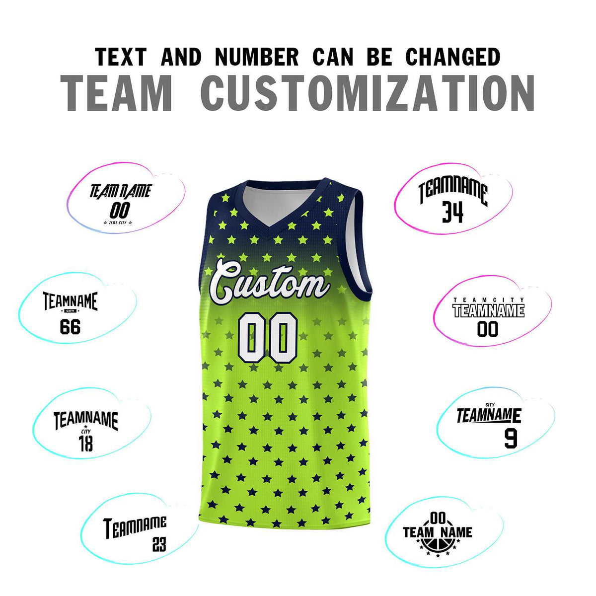 Custom Navy Light Green Gradient Start Pattern Basketball Jersey Sets