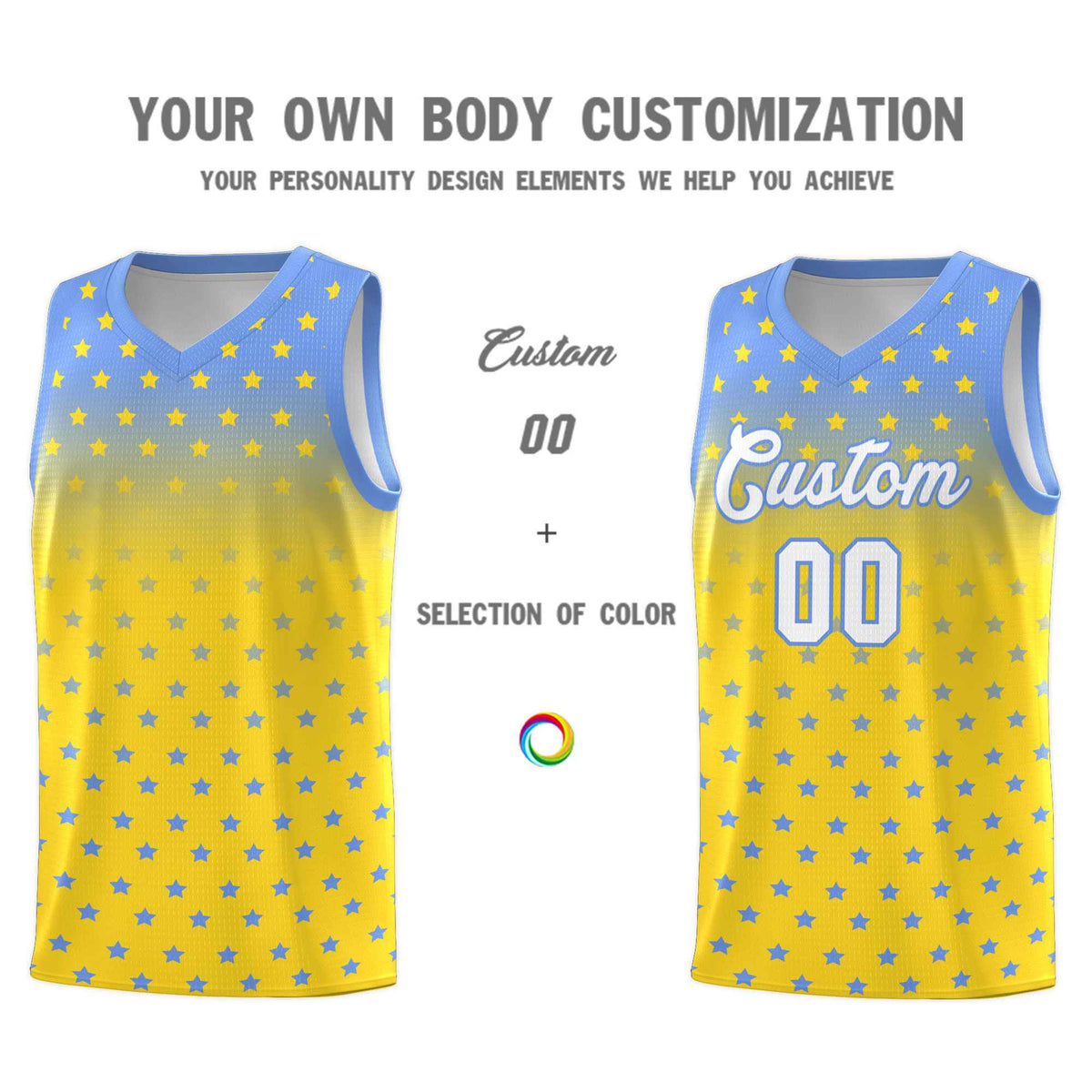 Custom Light Blue Gold Gradient Start Pattern Basketball Jersey Sets