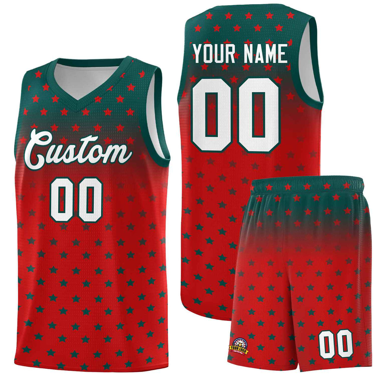 Custom Midnight Green Red Gradient Start Pattern Basketball Jersey Sets