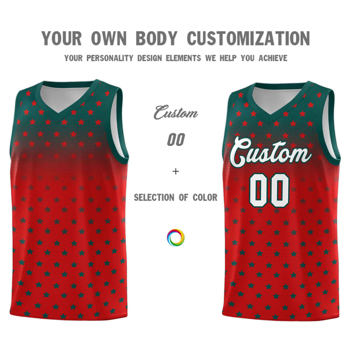 Custom Midnight Green Red Gradient Start Pattern Basketball Jersey Sets