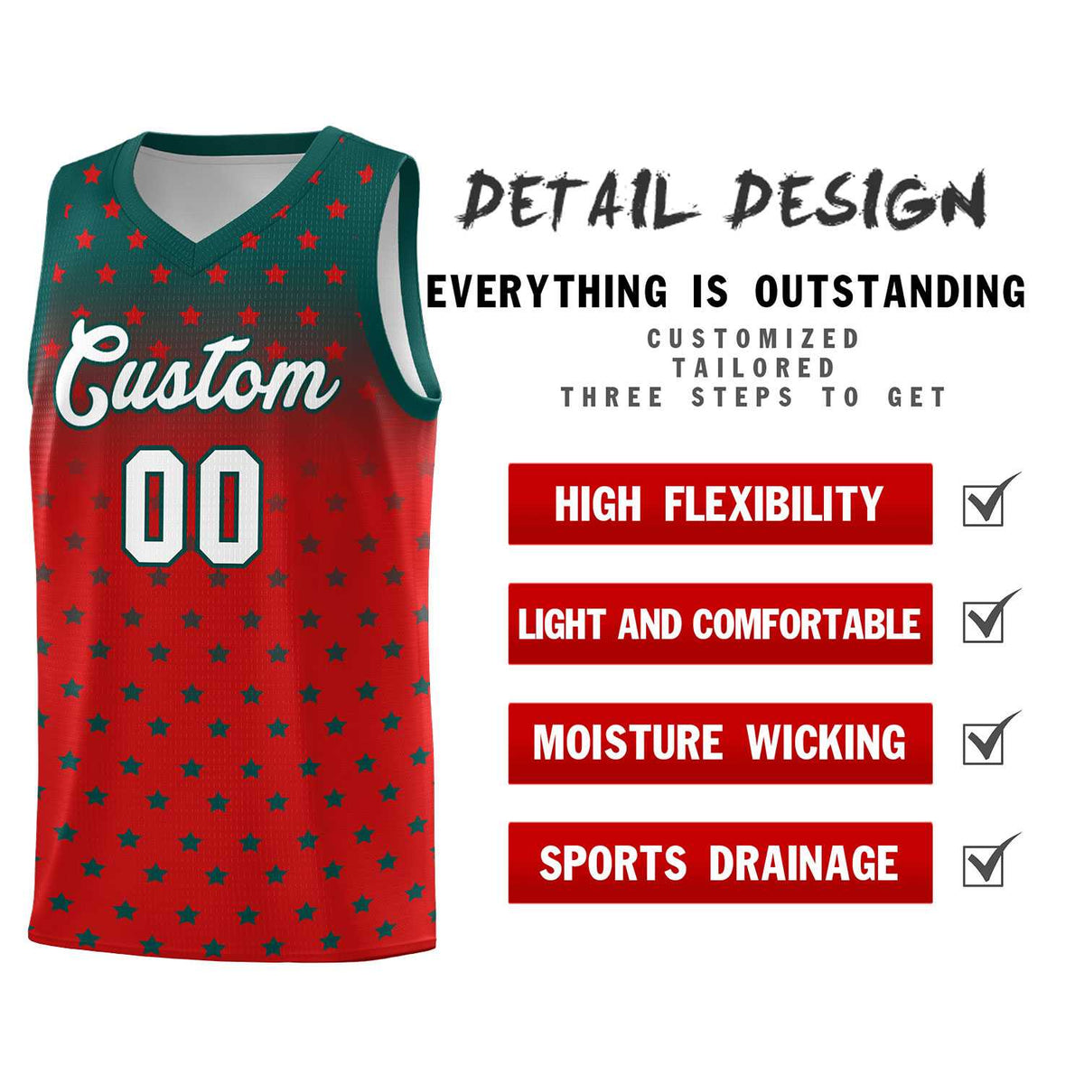 Custom Midnight Green Red Gradient Start Pattern Basketball Jersey Sets