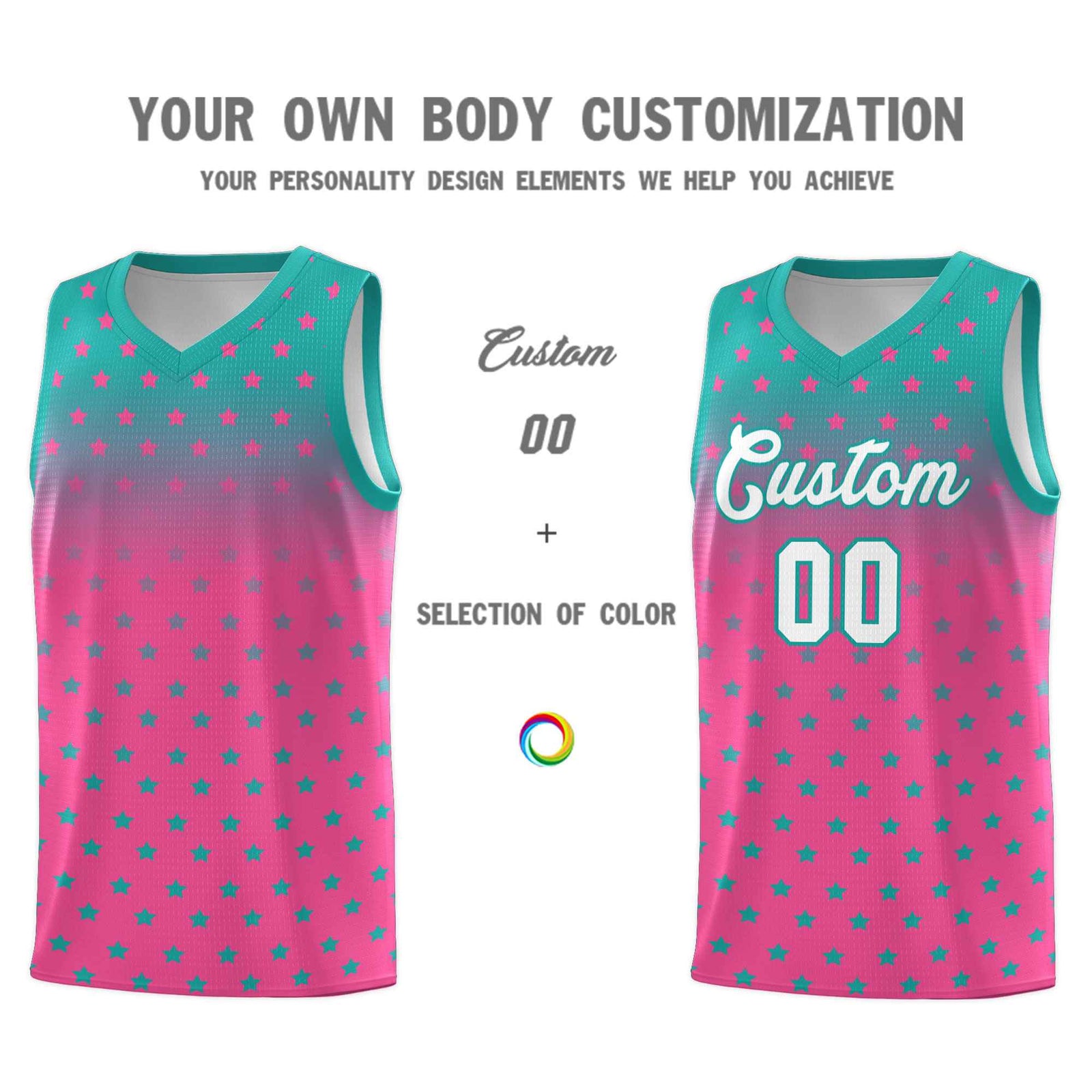 Custom Aqua Pink Gradient Start Pattern Basketball Jersey Sets