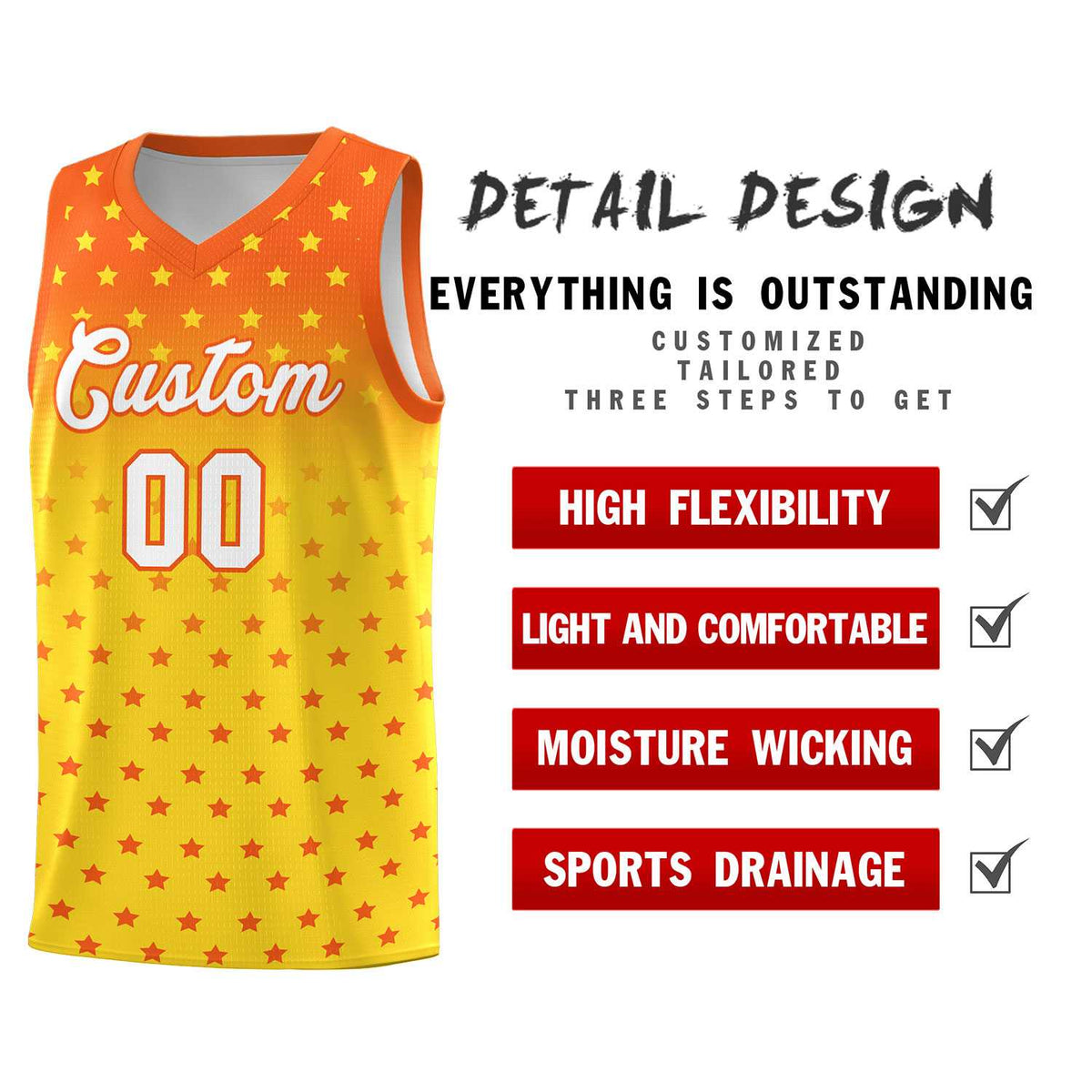 Custom Orange Gold Gradient Start Pattern Basketball Jersey Sets