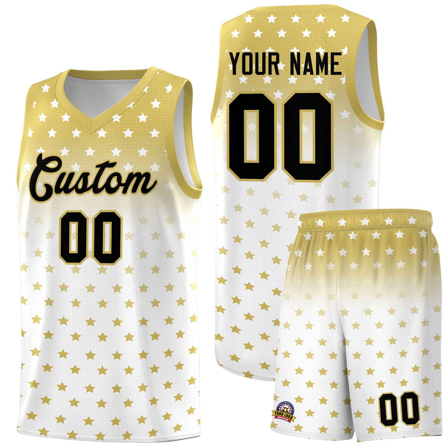 Custom Old Gold White Gradient Start Pattern Basketball Jersey Sets