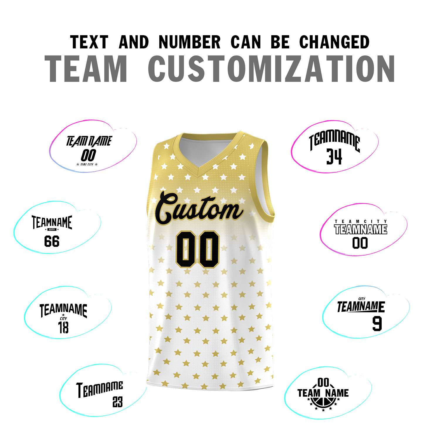 Custom Old Gold White Gradient Start Pattern Basketball Jersey Sets