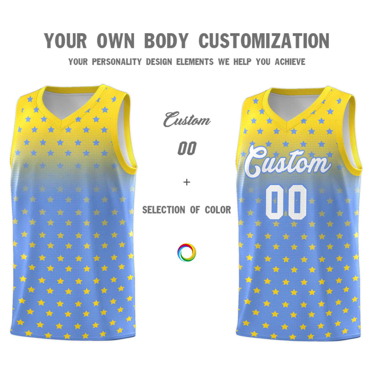 Custom Gold Light Blue Gradient Start Pattern Basketball Jersey Sets