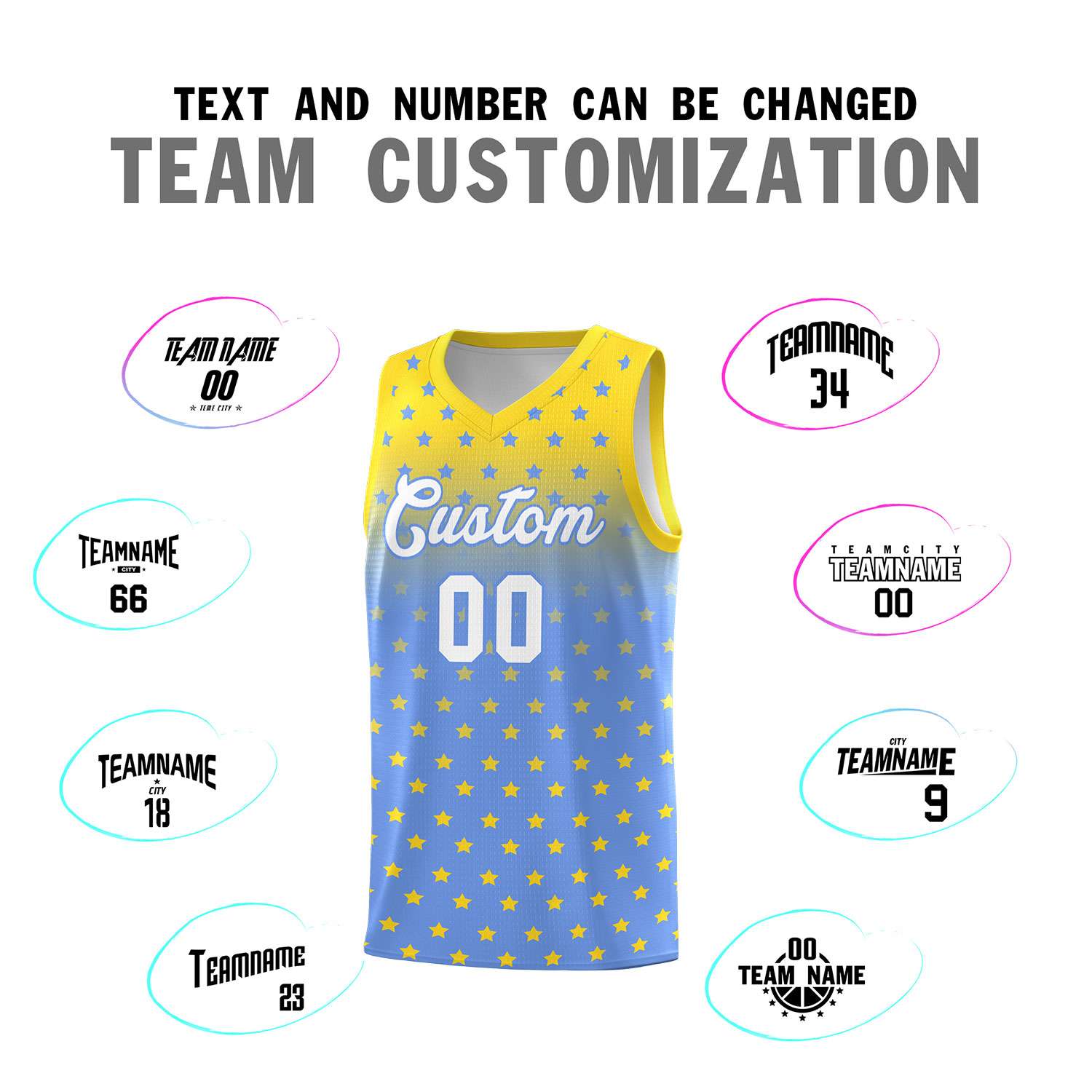 Custom Gold Light Blue Gradient Start Pattern Basketball Jersey Sets