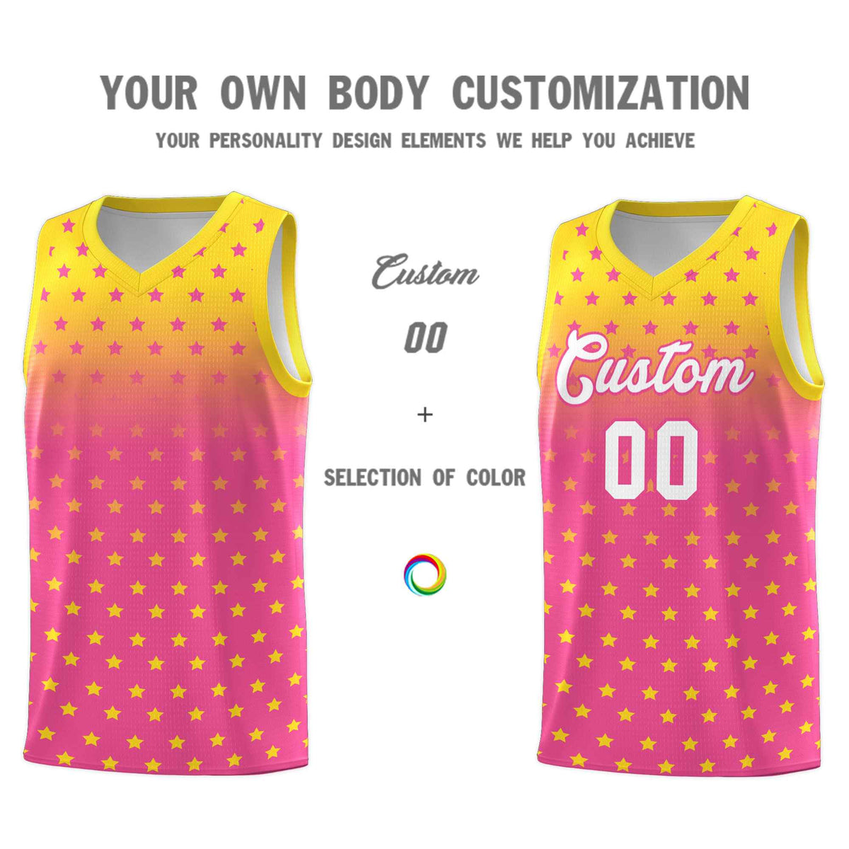 Custom Gold Pink Gradient Start Pattern Basketball Jersey Sets