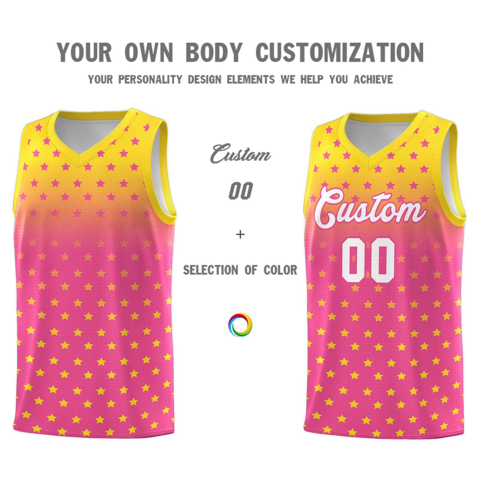 Custom Gold Pink Gradient Start Pattern Basketball Jersey Sets