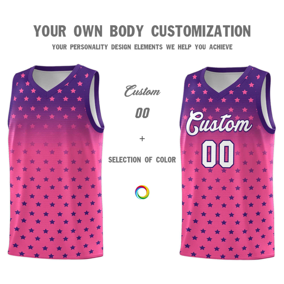 Custom Purple Pink Gradient Start Pattern Basketball Jersey Sets