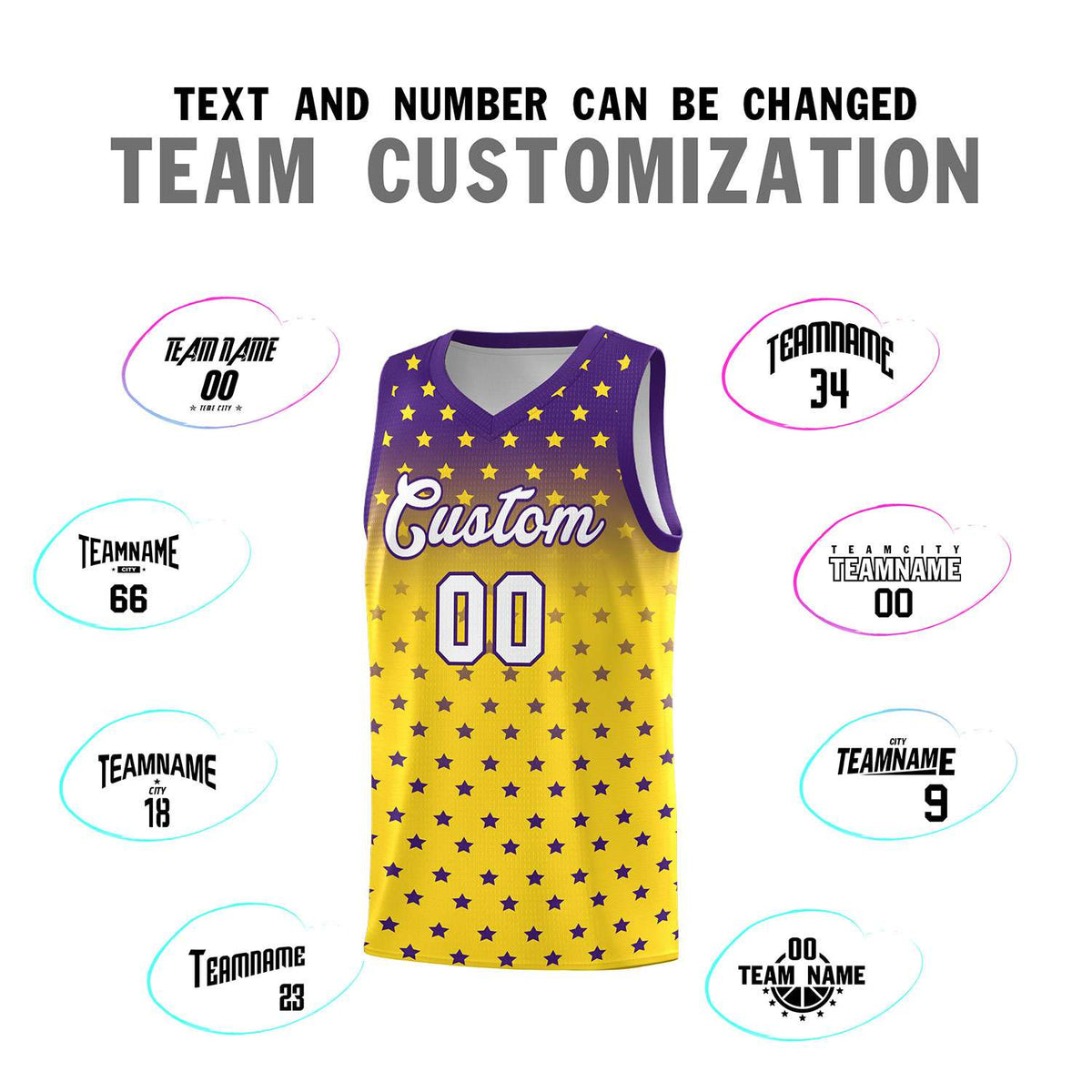 Custom Purple Gold Gradient Start Pattern Basketball Jersey Sets