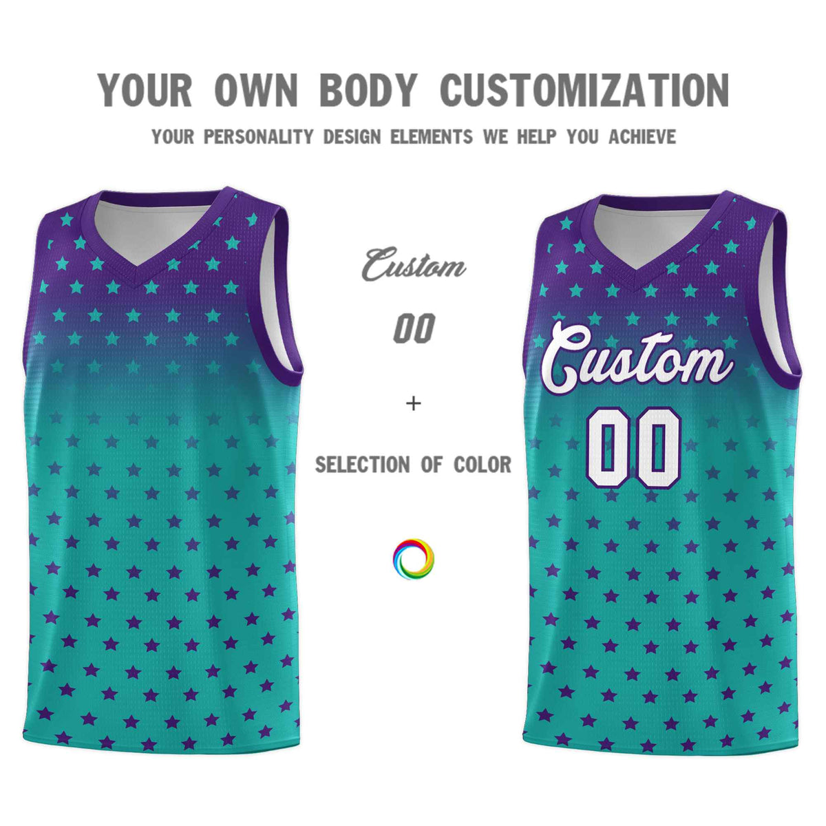 Custom Purple Aqua Gradient Start Pattern Basketball Jersey Sets