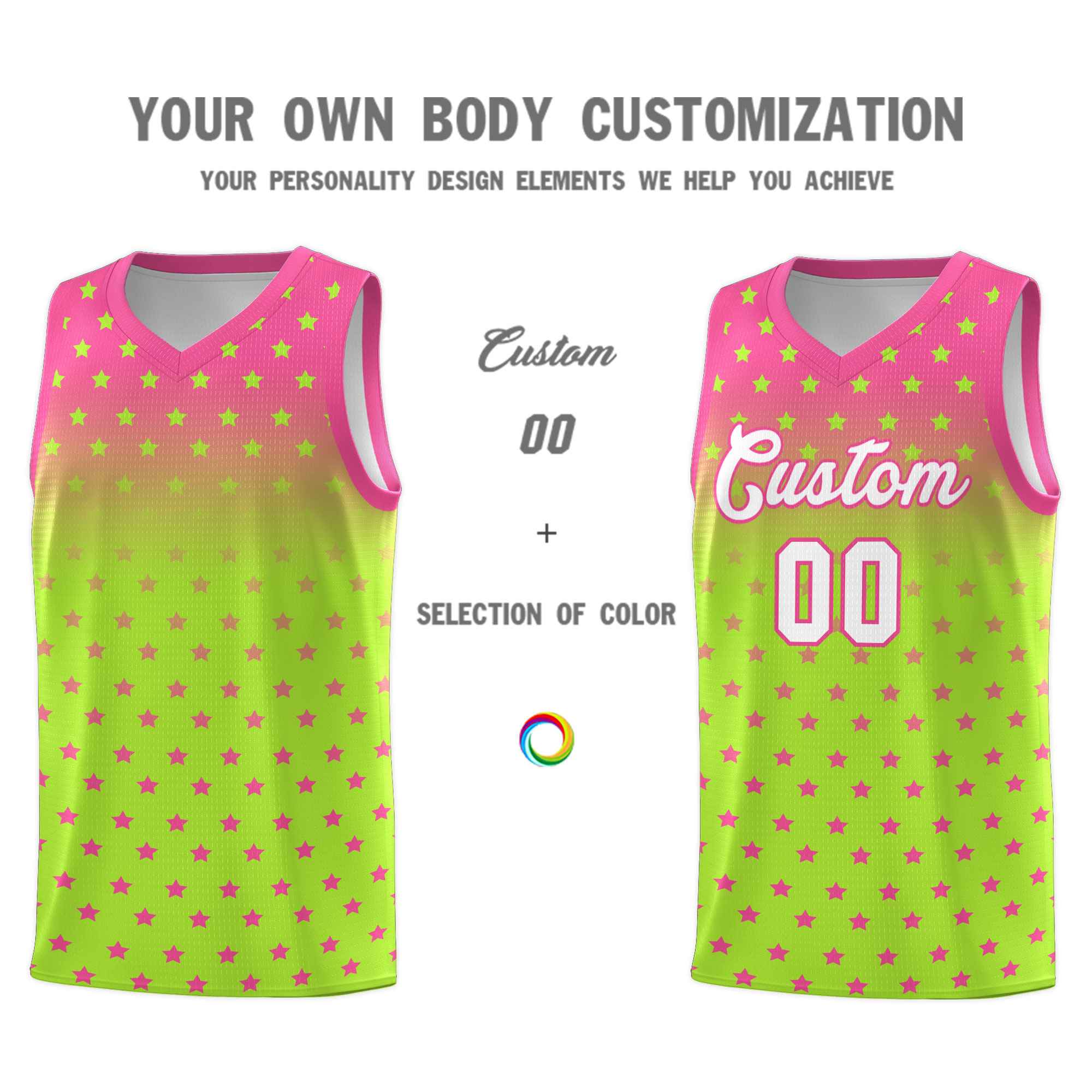 Custom Pink Light Green Gradient Start Pattern Basketball Jersey Sets
