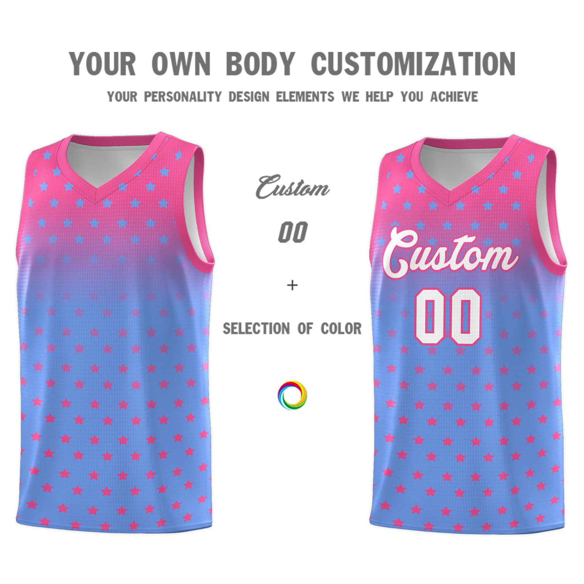 Custom Pink Light Blue Gradient Start Pattern Basketball Jersey Sets