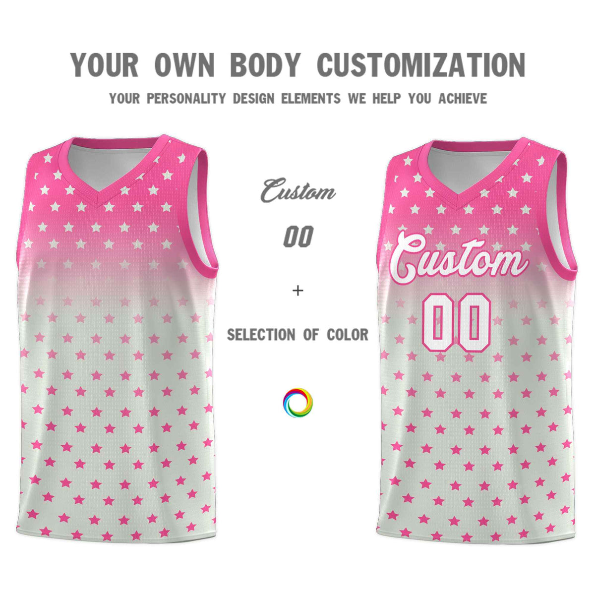 Custom Pink Gray Gradient Start Pattern Basketball Jersey Sets