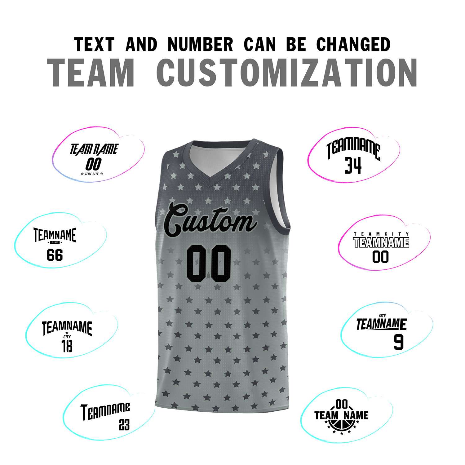 Custom Dark Gray Silver Gradient Start Pattern Basketball Jersey Sets