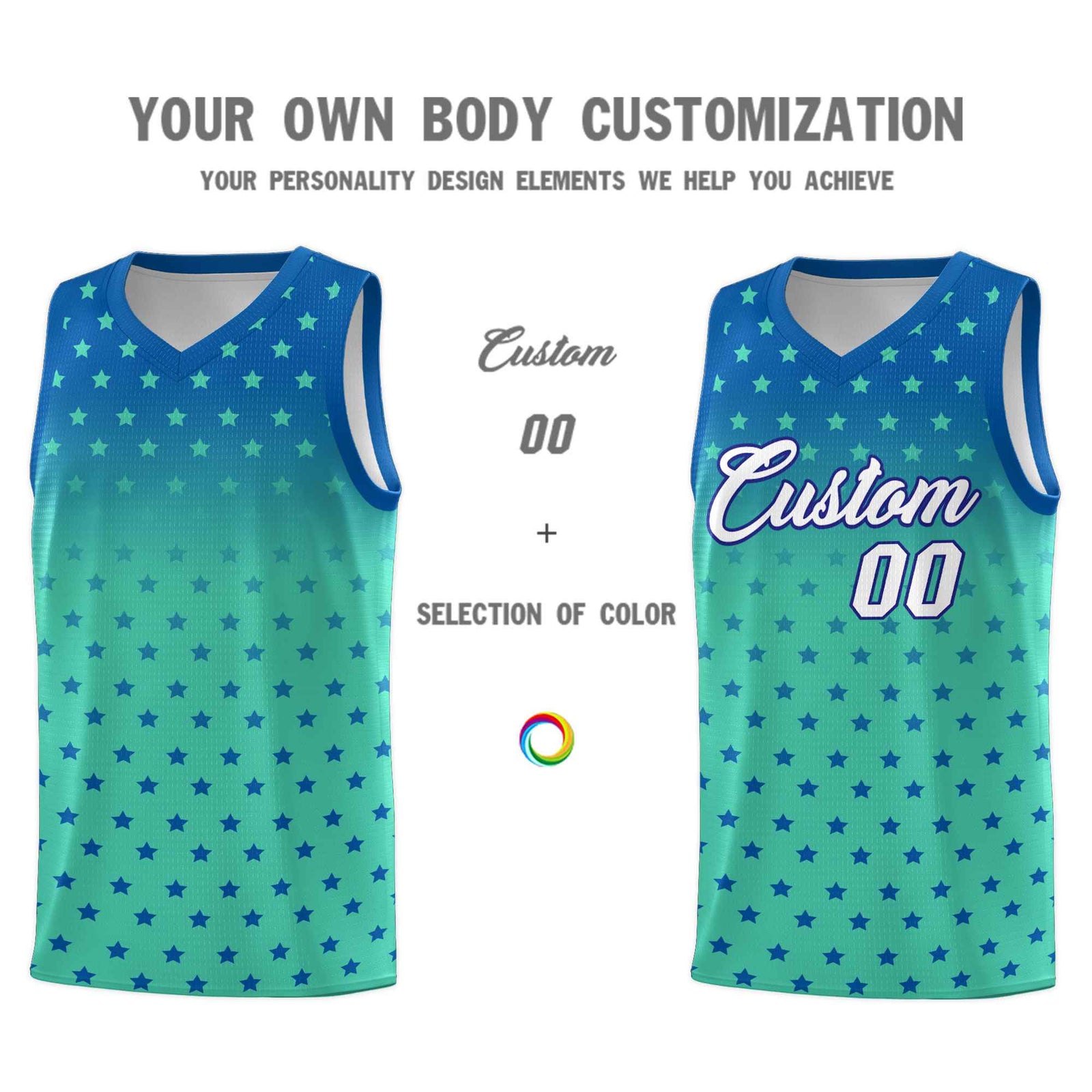 Custom Royal Bright Green Gradient Start Pattern Basketball Jersey Sets