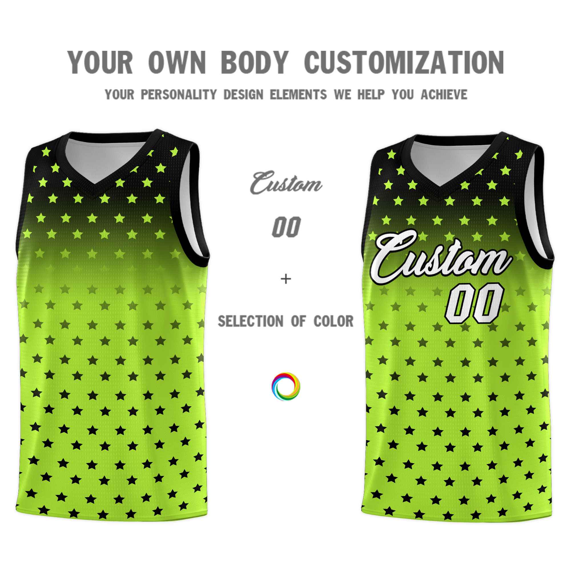Custom Black Light Green Gradient Start Pattern Basketball Jersey Sets