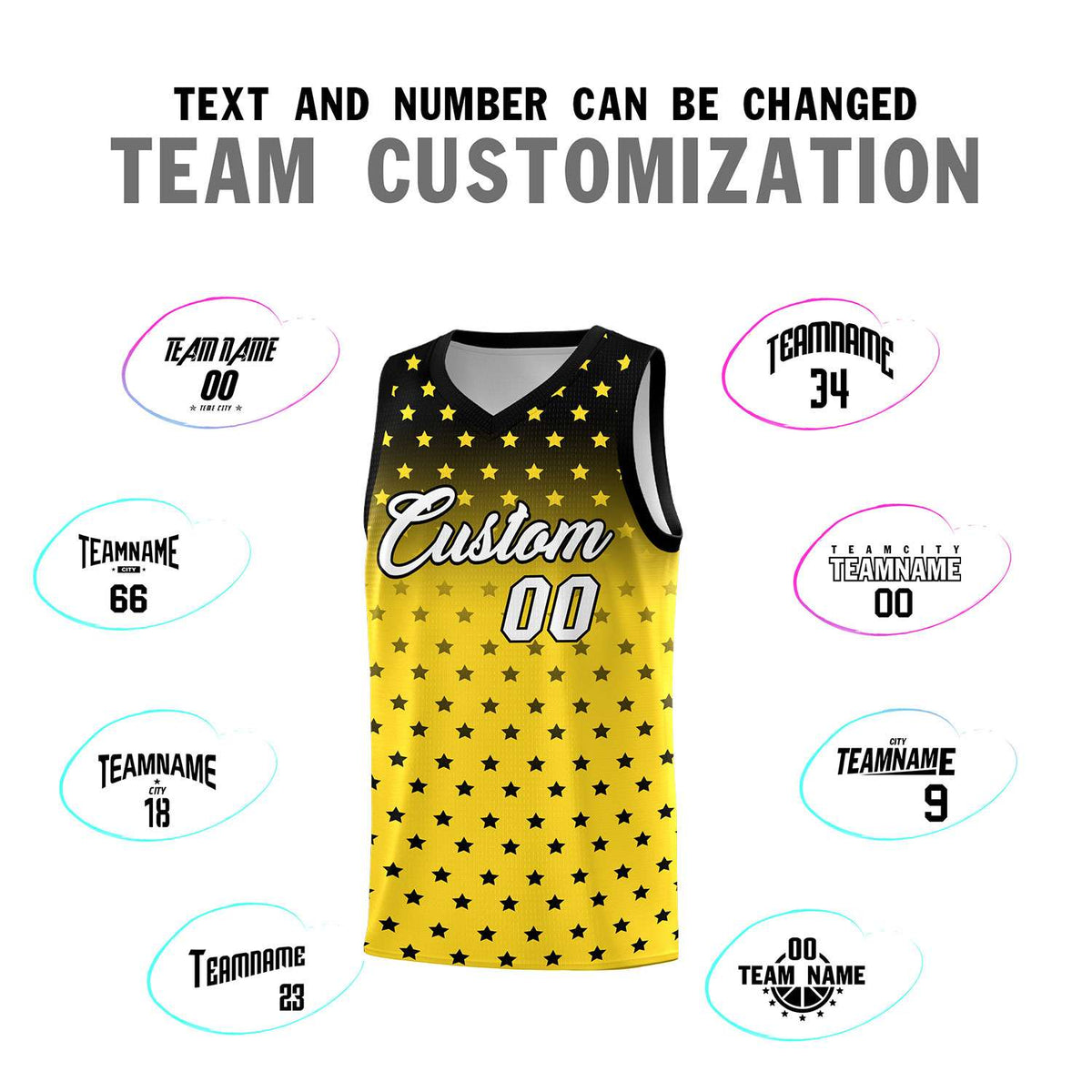 Custom Black Gold Gradient Start Pattern Basketball Jersey Sets