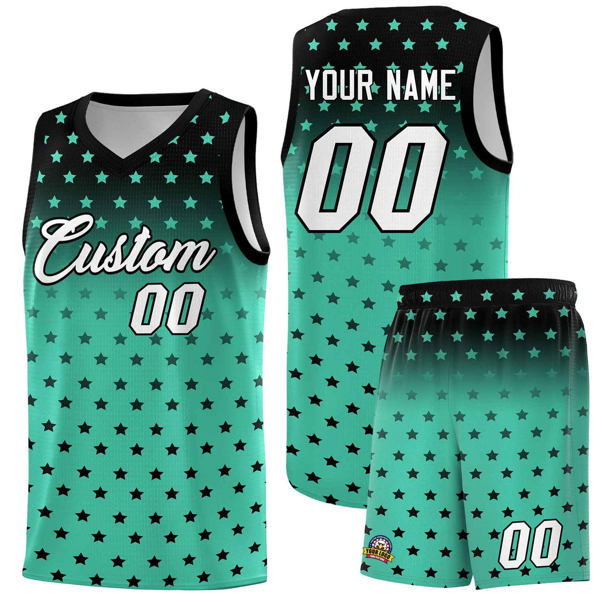 Custom Black Bright Green Gradient Start Pattern Basketball Jersey Sets