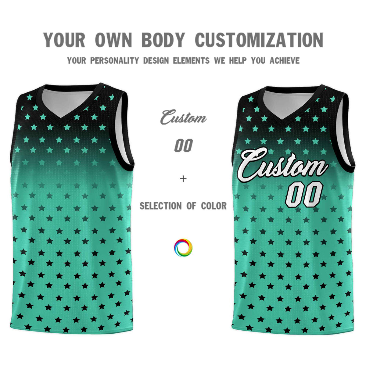 Custom Black Bright Green Gradient Start Pattern Basketball Jersey Sets
